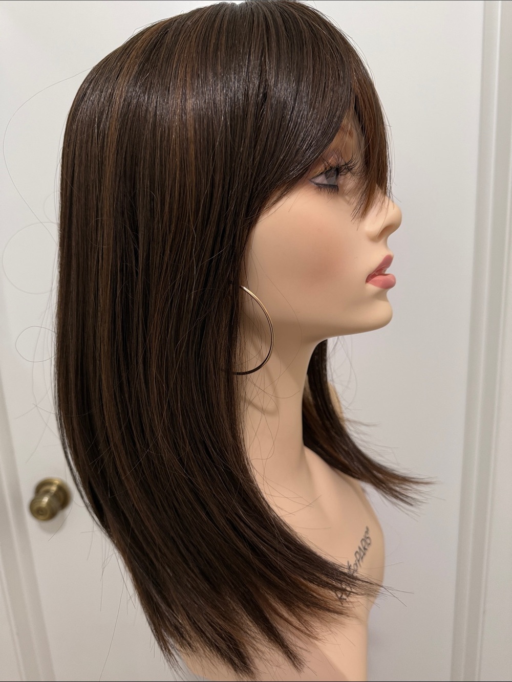 HAIR, 17” Straight Bob with Bangs, Brown Highlighted